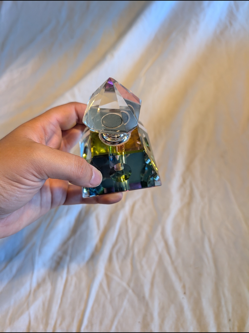 2/50$ Vintage Iridescent Crystal Prism Purfum bottle - Green & Purple Hues